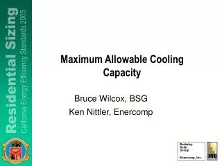 Maximum Allowable Cooling Capacity