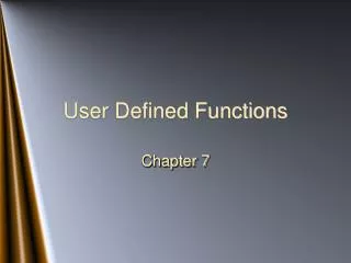 User Defined Functions
