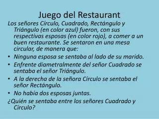 juego del restaurant