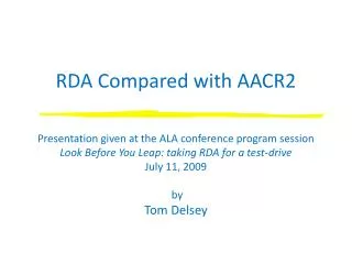 RDA Compared with AACR2