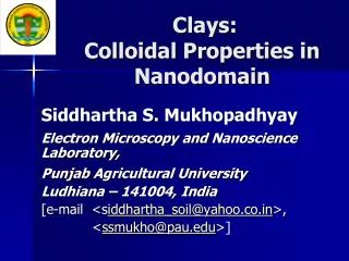 Clays: Colloidal Properties in Nanodomain