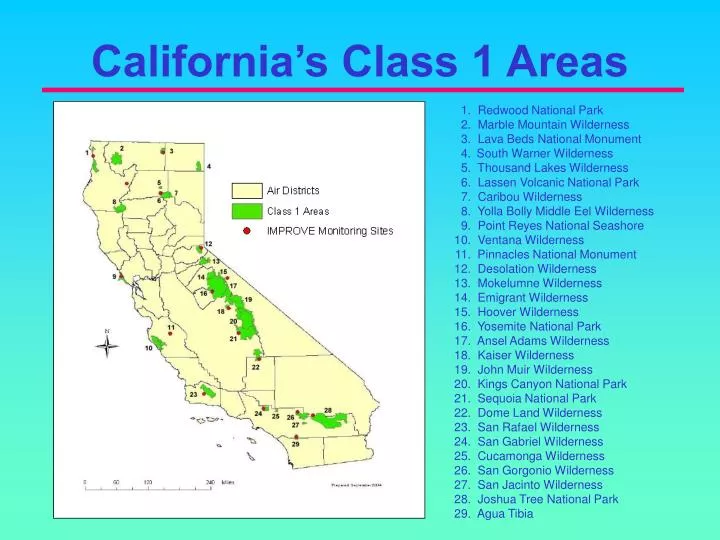 california s class 1 areas
