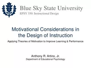 Motivational Considerations in the Design of Instruction