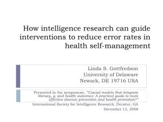How intelligence research can guide interventions to reduce error rates in health self-management