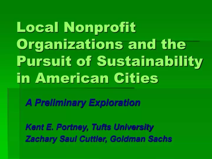 local nonprofit organizations and the pursuit of sustainability in american cities