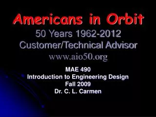 Americans in Orbit 50 Years 1962-2012 Customer/Technical Advisor www.aio50.org