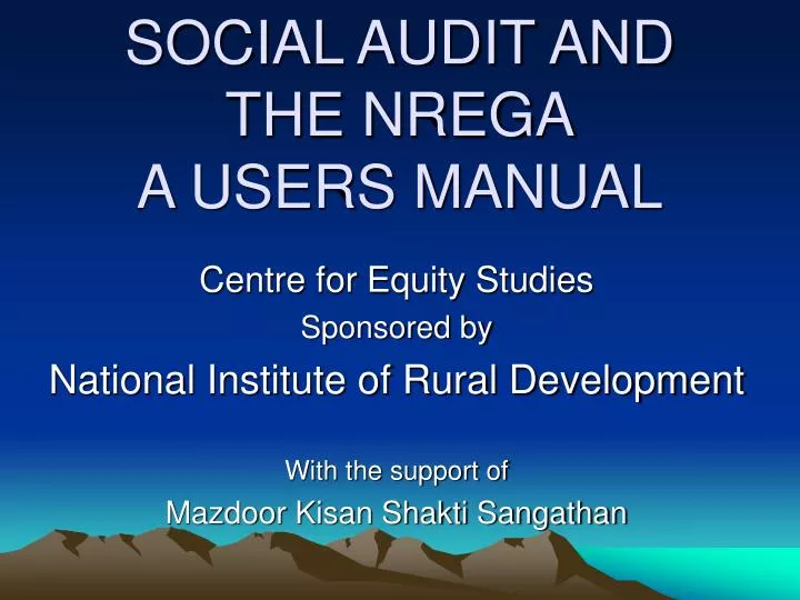 social audit and the nrega a users manual