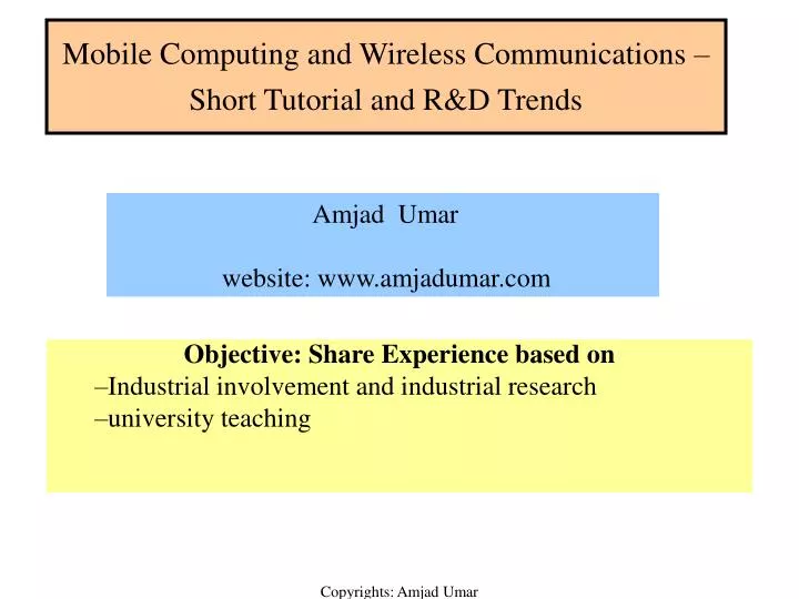 mobile computing and wireless communications short tutorial and r d trends