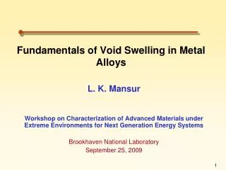 Fundamentals of Void Swelling in Metal Alloys