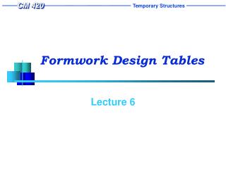 Formwork Design Tables
