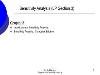 Chapter 3 Introduction to Sensitivity Analysis Sensitivity Analysis: Computer Solution