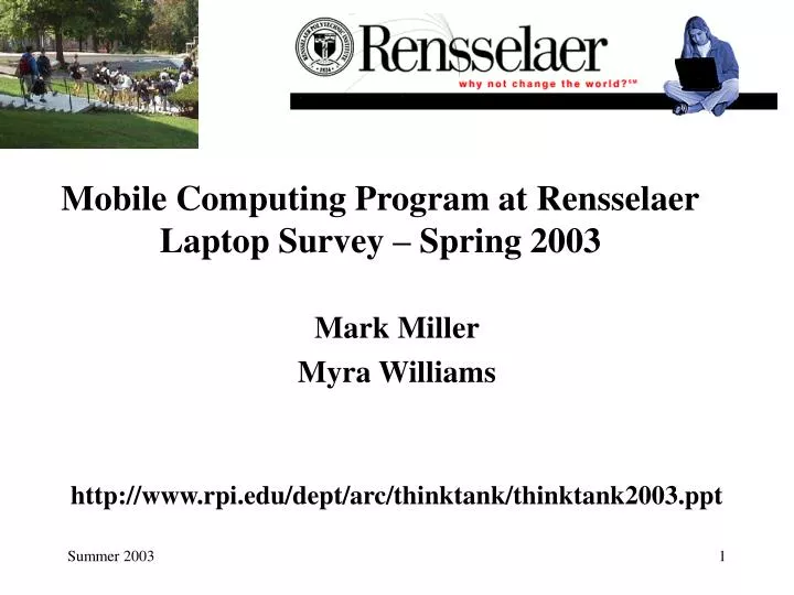 mobile computing program at rensselaer laptop survey spring 2003