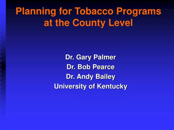 planning for tobacco programs at the county level