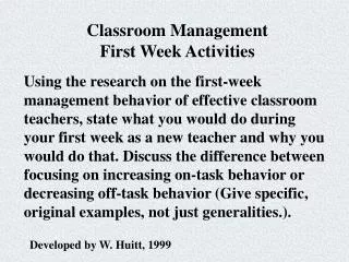 Classroom Management First Week Activities