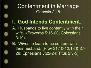 Contentment in Marriage Genesis 2:18