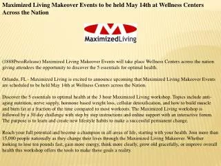 Maximized Living Makeover Events to be held May 14th at Well