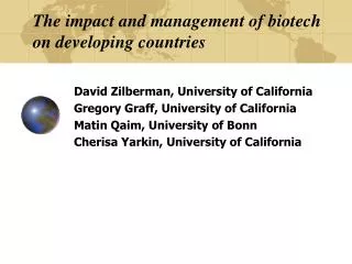 The impact and management of biotech on developing countries