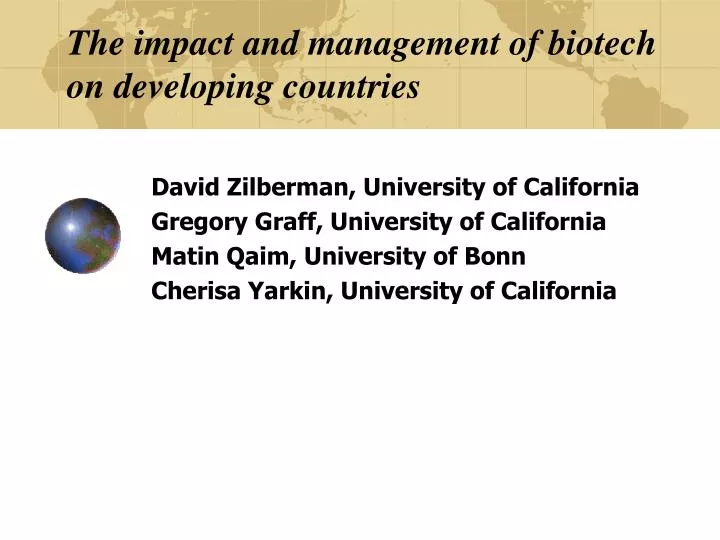 the impact and management of biotech on developing countries