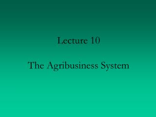 Lecture 10 The Agribusiness System