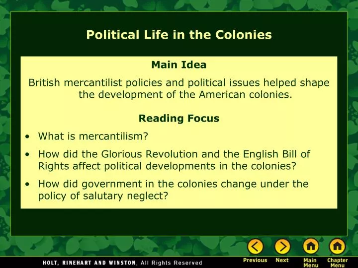 political life in the colonies