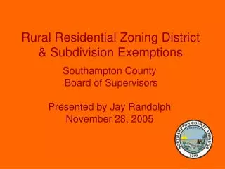 Rural Residential Zoning District &amp; Subdivision Exemptions