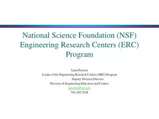 National Science Foundation (NSF) Engineering Research Centers (ERC) Program