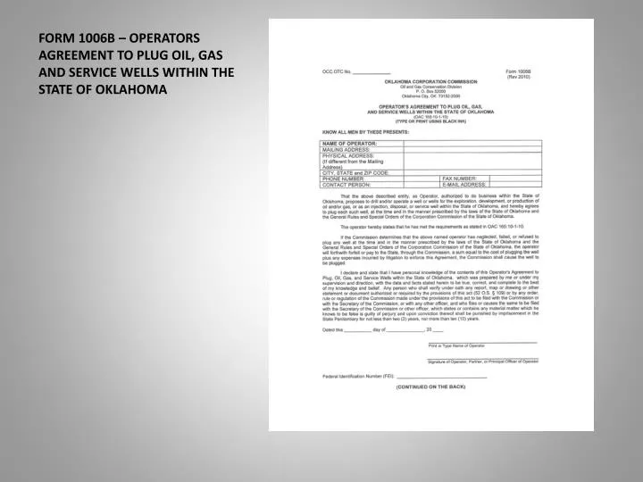 form 1006b operators agreement to plug oil gas and service wells within the state of oklahoma