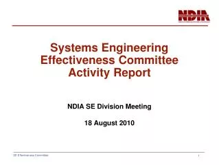 Systems Engineering Effectiveness Committee Activity Report