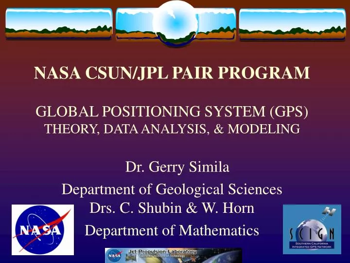 nasa csun jpl pair program global positioning system gps theory data analysis modeling