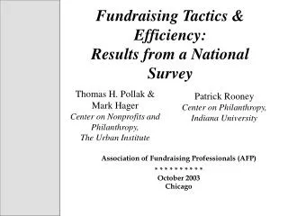 Fundraising Tactics &amp; Efficiency: Results from a National Survey
