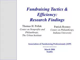 Fundraising Tactics &amp; Efficiency: Research Findings