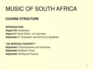 MUSIC OF SOUTH AFRICA