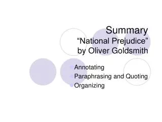 Summary “National Prejudice” by Oliver Goldsmith