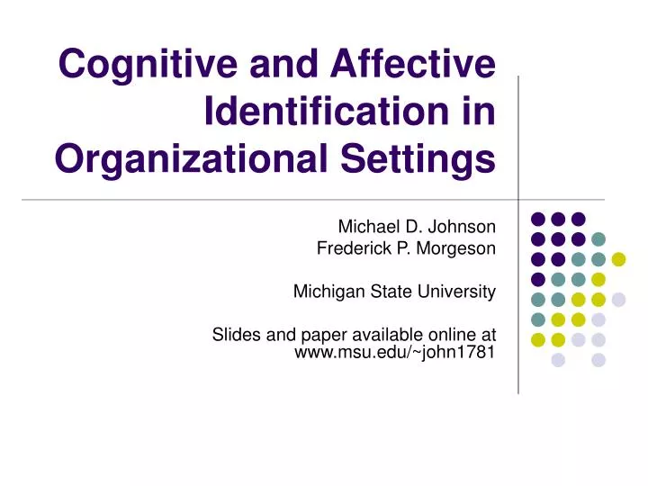 cognitive and affective identification in organizational settings