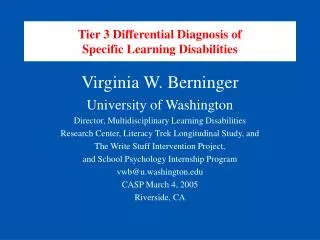 Tier 3 Differential Diagnosis of Specific Learning Disabilities