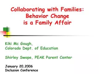 Collaborating with Families: Behavior Change is a Family Affair