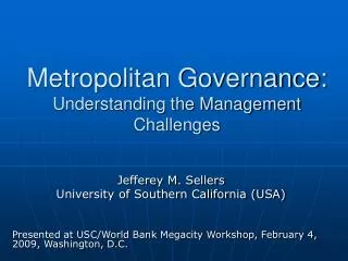 Metropolitan Governance: Understanding the Management Challenges