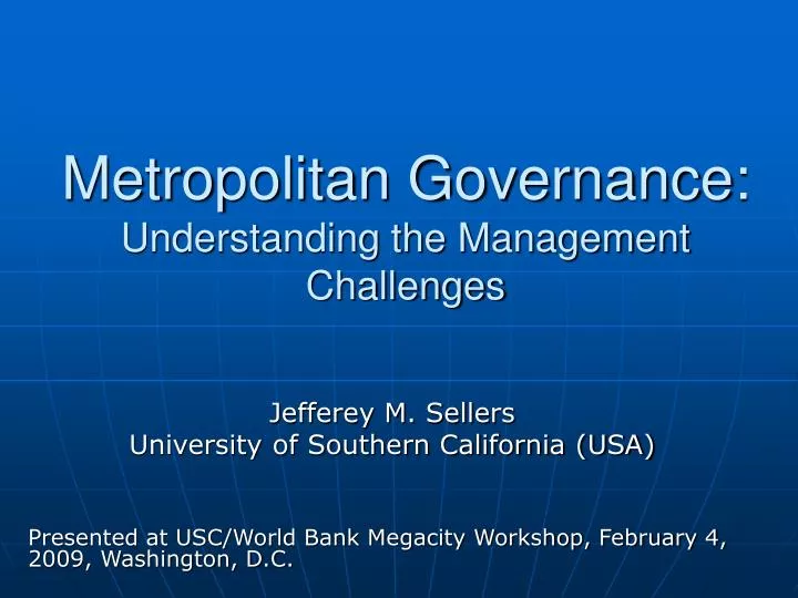 metropolitan governance understanding the management challenges