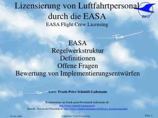 Lizensierung von Luftfahrtpersonal durch die EASA EASA Flight Crew Licensing