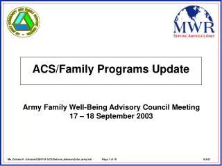 ACS/Family Programs Update