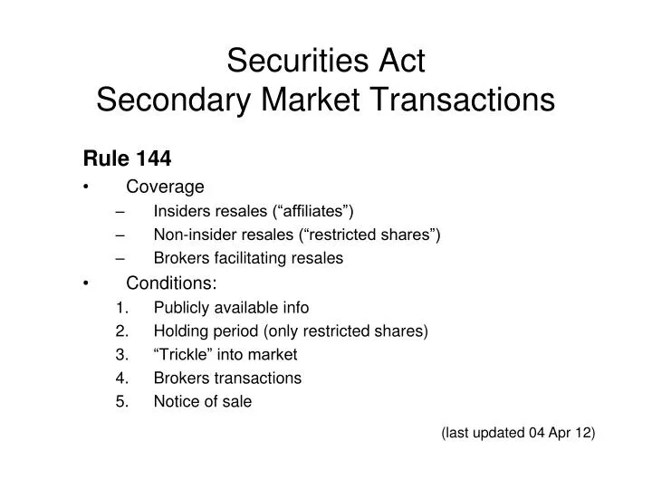 securities act secondary market transactions