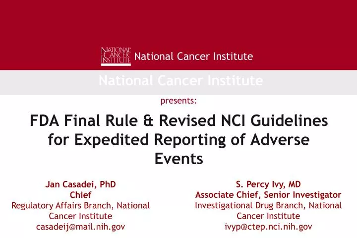fda final rule revised nci guidelines for expedited reporting of adverse events