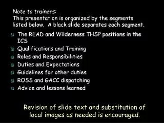 Note to trainers: This presentation is organized by the segments listed below. A black slide separates each segment.
