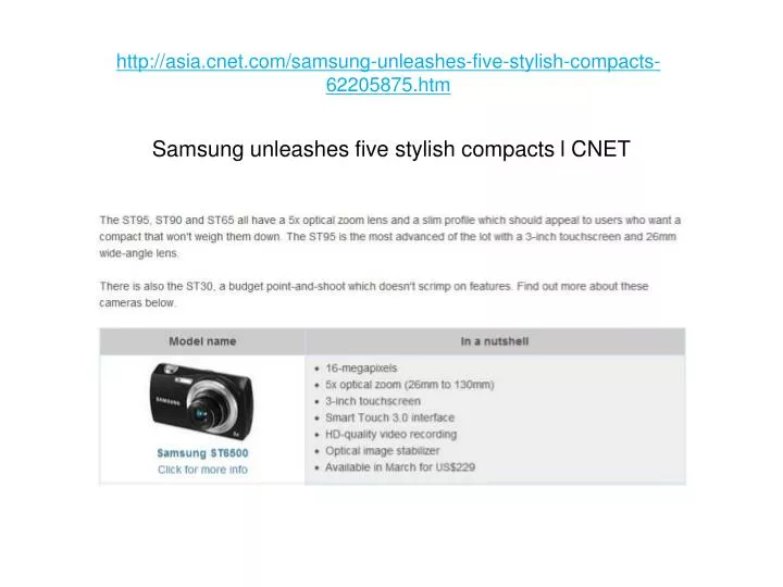 http asia cnet com samsung unleashes five stylish compacts 62205875 htm