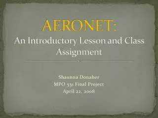AERONET: An Introductory Lesson and Class Assignment