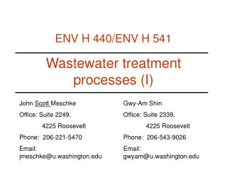 Wastewater treatment processes (I)