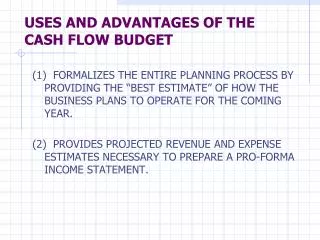 USES AND ADVANTAGES OF THE CASH FLOW BUDGET