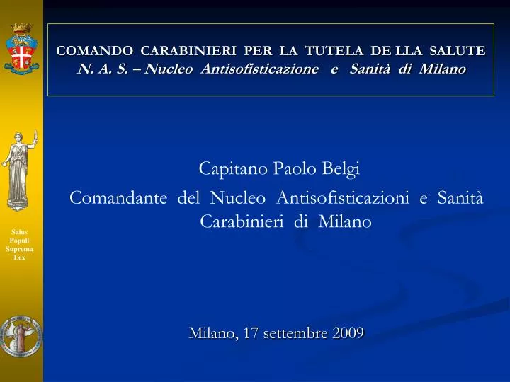 comando carabinieri per la tutela de lla salute n a s nucleo antisofisticazione e sanit di milano
