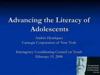 Advancing the Literacy of Adolescents