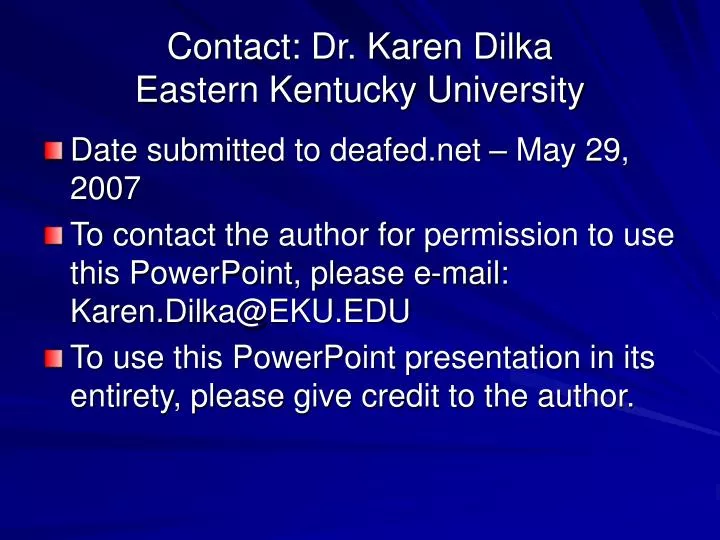 contact dr karen dilka eastern kentucky university